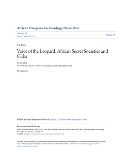 African Secret Societies and Cuba Ivor Miller University of Calabar, Cross River State, Nigeria, Imiller@Hampshire.Edu