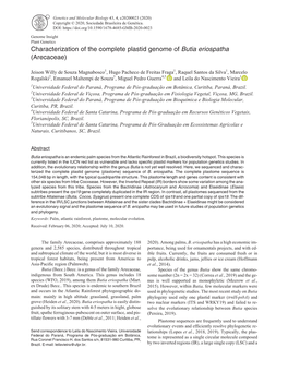 Characterization of the Complete Plastid Genome of Butia Eriospatha (Arecaceae)