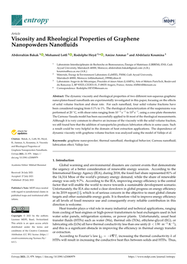 Viscosity and Rheological Properties of Graphene Nanopowders Nanoﬂuids