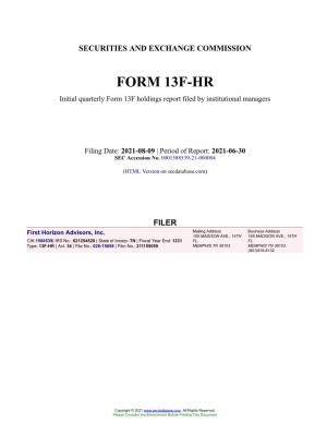 First Horizon Advisors, Inc. Form 13F-HR Filed 2021