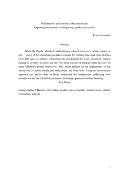 Militarization and Identity on Guahan/Guam: Exploring Intersections of Indigeneity, Gender and Security