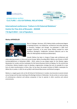 'Culture in EU External Relations' Centre for Fine Arts of Brussels