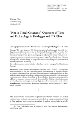 Questions of Time and Eschatology in Heidegger and TS Eliot
