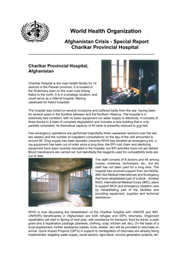 Special Report Charikar Provincial Hospital ______