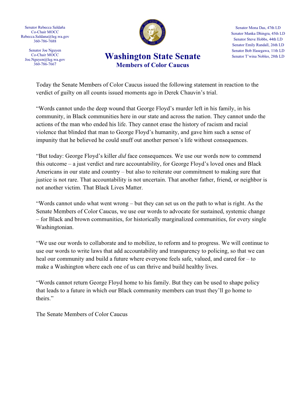 Washington State Senate 360-786-7667 Members of Color Caucus