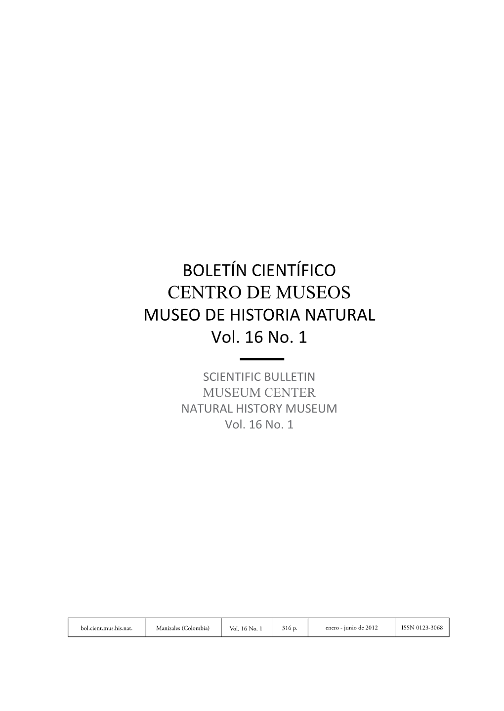 Boletín Científico Centro De Museos Museo De Historia Natural Vol. 16 No. 1