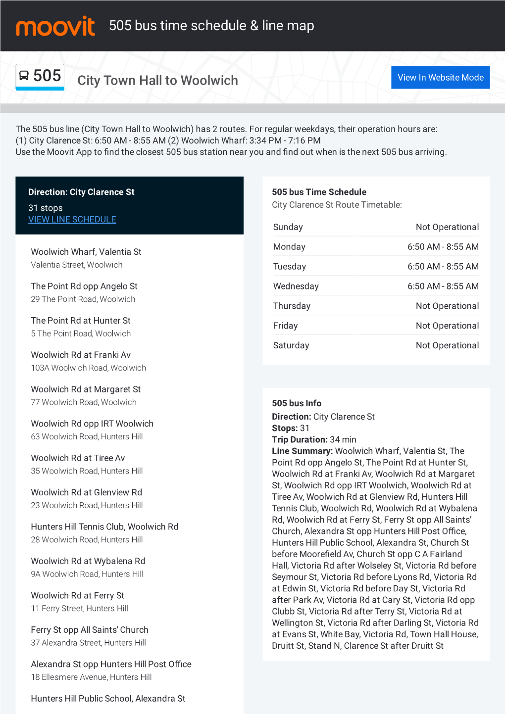 505 Bus Time Schedule & Line Route