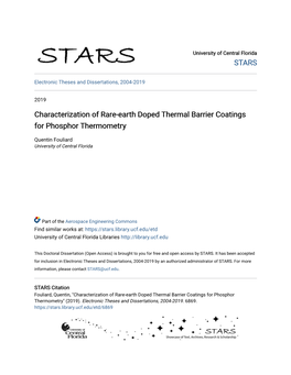 Characterization of Rare-Earth Doped Thermal Barrier Coatings for Phosphor Thermometry