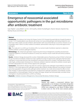 Emergence of Nosocomial Associated Opportunistic Pathogens in the Gut Microbiome After Antibiotic Treatment