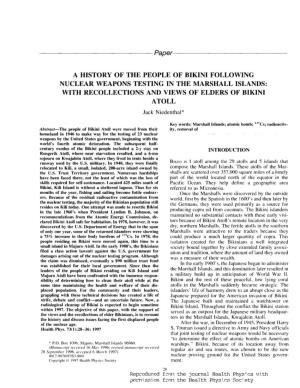 A History of the People of Bikini Following Nuclear Weapons Testing in the Marshall Islands: with Recollections and Views of Elders of Bikini Atoll