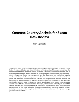 Common Country Analysis for Sudan Desk Review