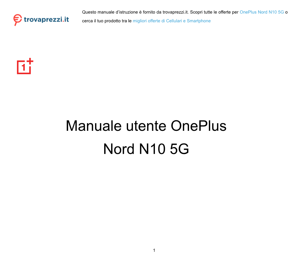 Manuale Utente Oneplus Nord N10 5G