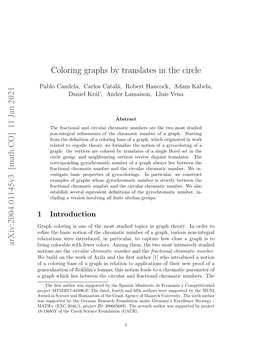 Coloring Graphs by Translates in the Circle Arxiv:2004.01145V3 [Math.CO]