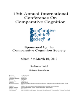 19Th Annual International Conference on Comparative Cognition
