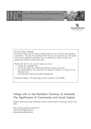 Yolngu Life in the Northern Territory of Australia: the Significance of Community and Social Capital