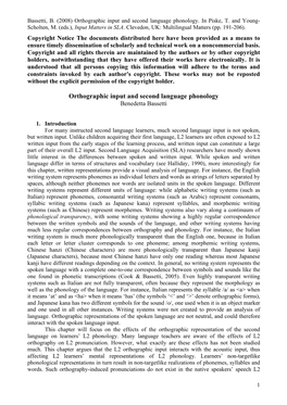 Orthographic Input and Second Language Phonology