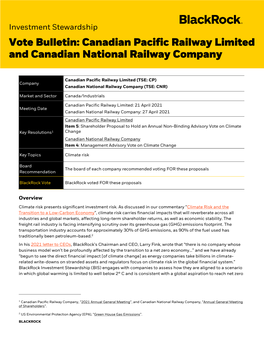 Canadian Pacific Railway Limited and Canadian National Railway Company