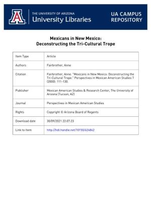 Mexicans in New Mexico: Deconstructing the Tri-Cultural Trope