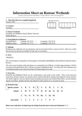 Information Sheet on Ramsar Wetlands Categories Approved by Recommendation 4.7 of the Conference of the Contracting Parties