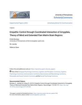 Empathic Control Through Coordinated Interaction of Amygdala, Theory of Mind and Extended Pain Matrix Brain Regions