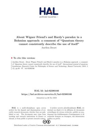 About Wigner Friend's and Hardy's Paradox in a Bohmian Approach
