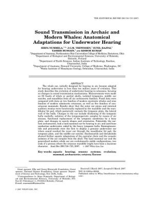 Sound Transmission in Archaic and Modern Whales: Anatomical Adaptations for Underwater Hearing
