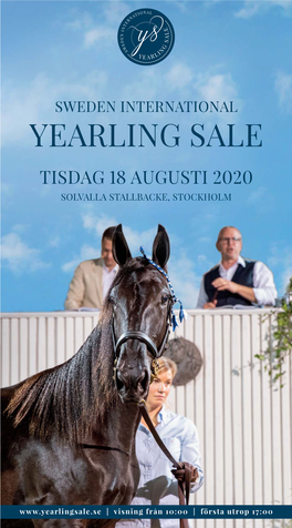 Yearling Sale Tisdag 18 Augusti 2020 Solvalla Stallbacke, Stockholm