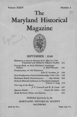 Maryland Historical Magazine, 1940, Volume 35, Issue No. 3