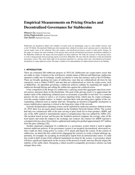Empirical Measurements on Pricing Oracles and Decentralized Governance for Stablecoins