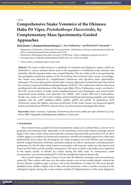 Comprehensive Snake Venomics of the Okinawa Habu Pit Viper, Protobothrops Flavoviridis, by Complementary Mass Spectrometry-Guided Approaches
