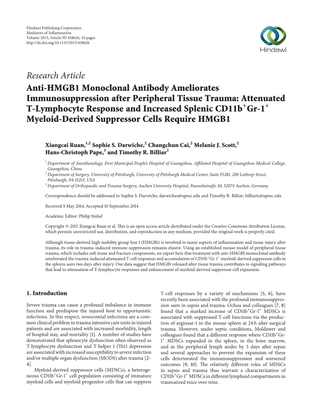 Anti-HMGB1 Monoclonal Antibody Ameliorates Immunosuppression