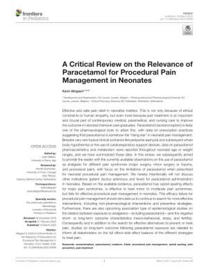 A Critical Review on the Relevance of Paracetamol for Procedural Pain Management in Neonates