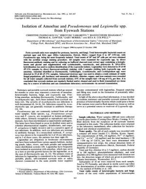 Isolation of Amoebae and Pseudomonas and Legionella Spp