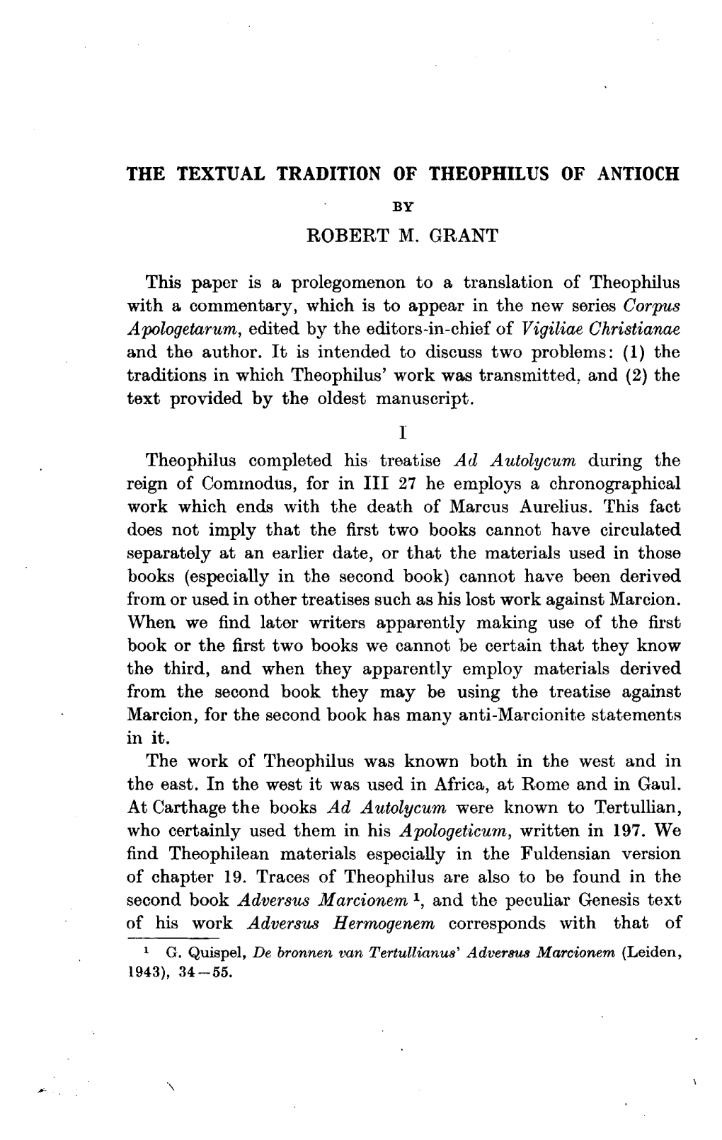 The Textual Tradition of Theophilus of Antioch by Robert M