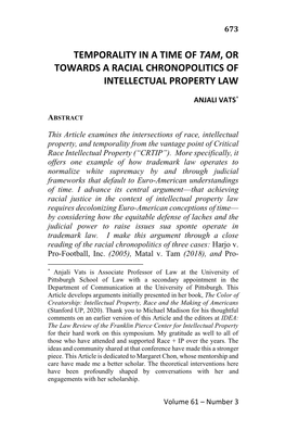Temporality in a Time of Tam, Or Towards a Racial Chronopolitics of Intellectual Property Law