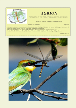Agrion 17(2) - July 2013 AGRION NEWSLETTER of the WORLDWIDE DRAGONFLY ASSOCIATION