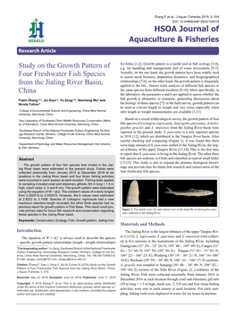 Study on the Growth Pattern of Four Freshwater Fish Species from the Jialing River Basin, China