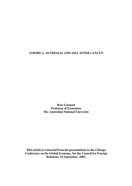 AMERICA, AUSTRALIA and ASIA AFTER CANCUN Ross Garnaut