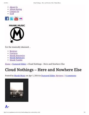 Cloud Nothings – Here and Nowhere Else | Manik Music