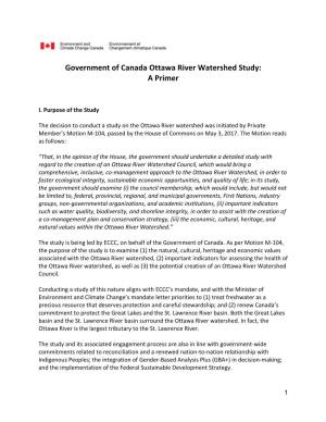 Government of Canada Ottawa River Watershed Study: a Primer