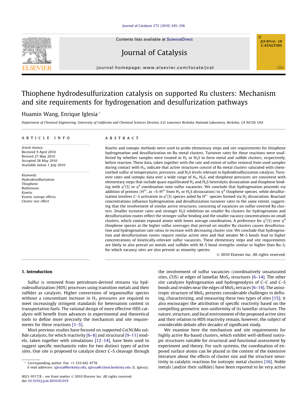 Thiophene Hydrodesulfurization Catalysis on Supported Ru Clusters: Mechanism and Site Requirements for Hydrogenation and Desulfurization Pathways