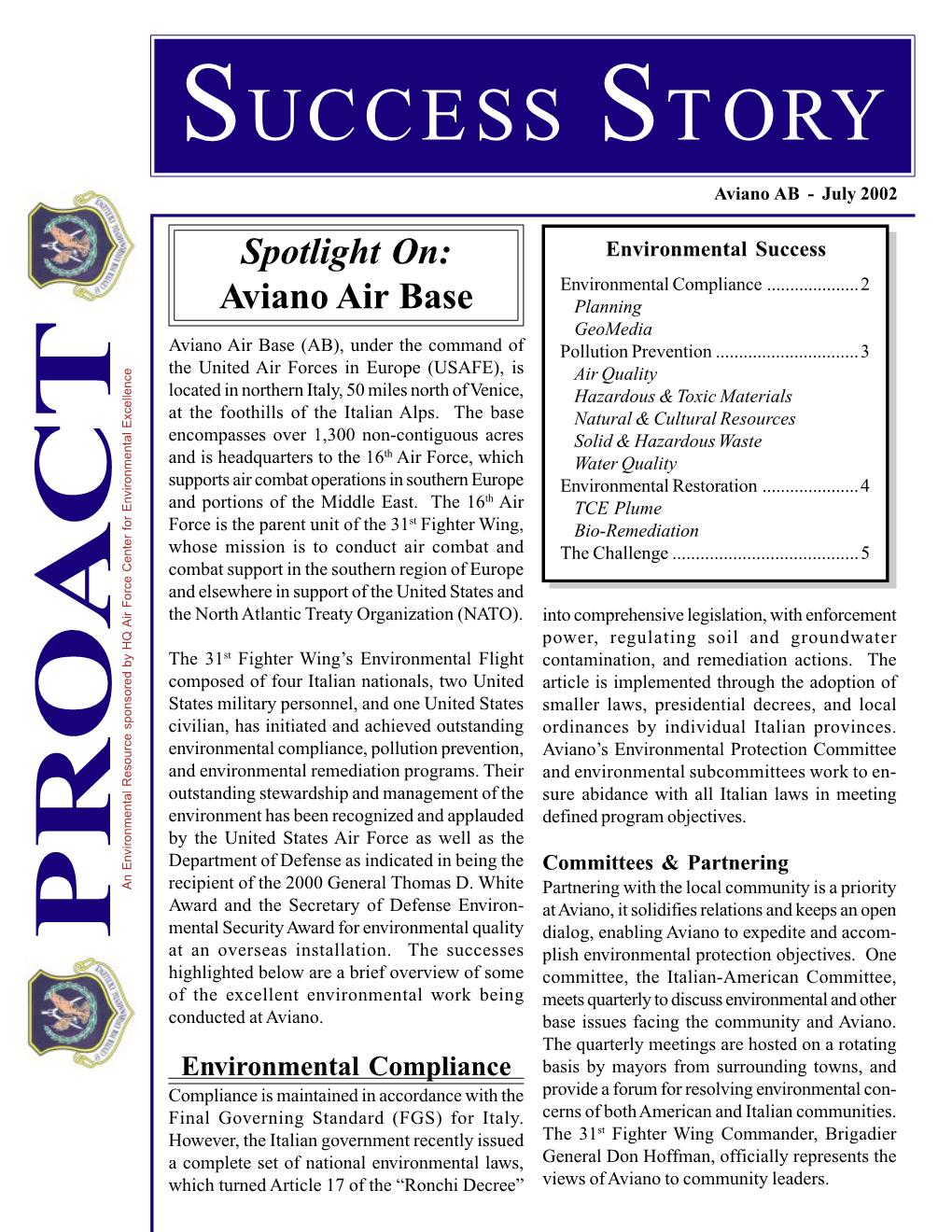 Aviano Air Base Planning Geomedia Aviano Air Base (AB), Under the Command of Pollution Prevention