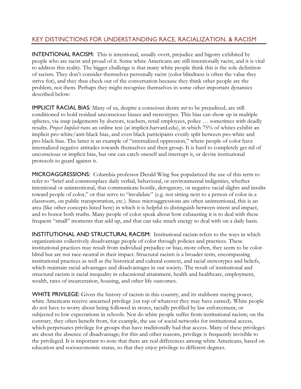 Key Distinctions for Understanding Race, Racialization & Racism