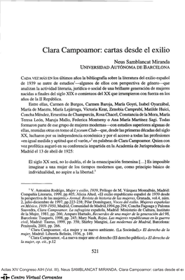 Clara Campoamor: Cartas Desde El Exilio