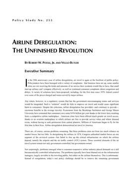 Airline Deregulation: the Unfinished Revolution