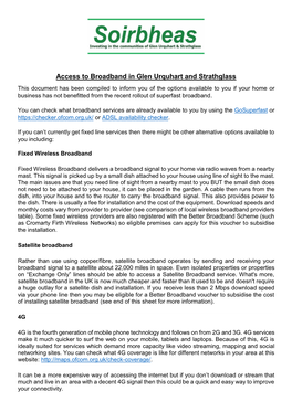 Access to Broadband in Glen Urquhart and Strathglass