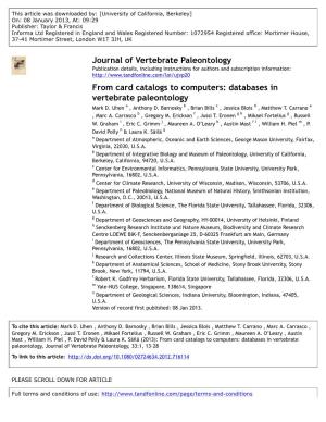 Databases in Vertebrate Paleontology Mark D