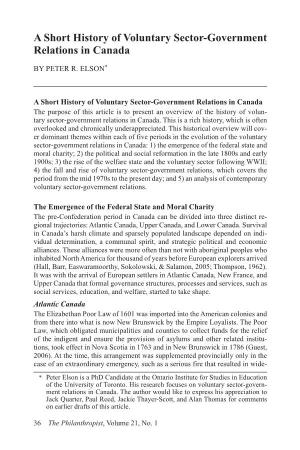 A Short History of Voluntary Sector-Government Relations in Canada