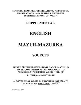 SUPPLEMENTAL ENGLISH MAZUR-MAZURKA SOURCES Ii