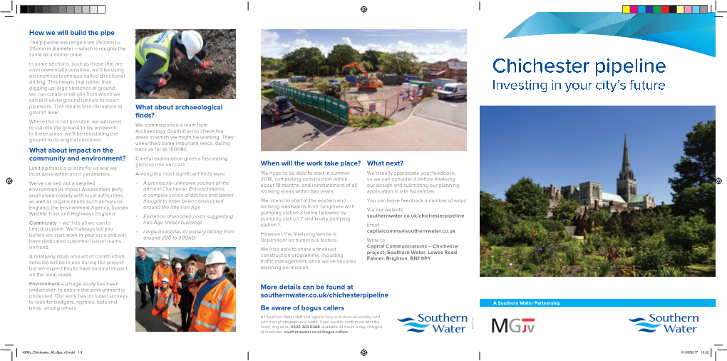 Chichester Pipeline Chichester Investing in Your City’S Future a Southernwater Partnership
